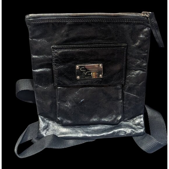 Vintage Designer Italian Leather Black Crossbody Bag - Picture 1 of 8